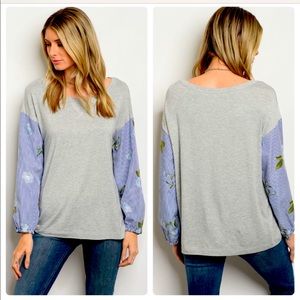 NWT PK 3 Gray LS top floral embroidery arms S M L